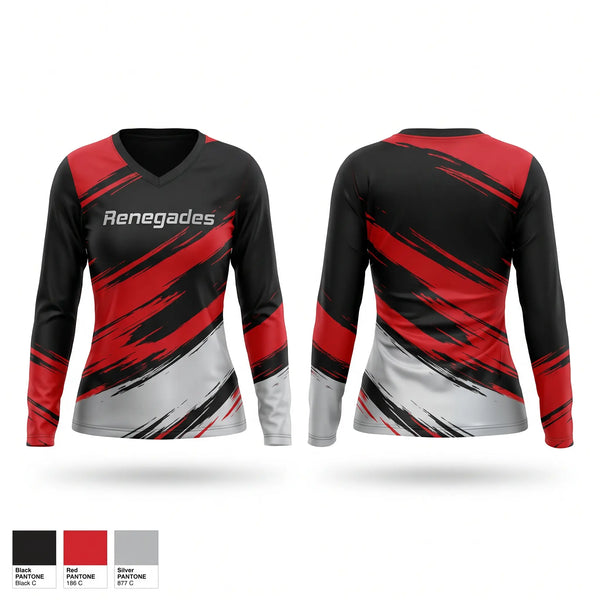 Womens Long Sleeve Vneck Shirt, Renegades, Softball, Teamtime, Team time, sublimation, custom sports apparel, team uniforms, spirit wear, spiritwear, sports uniforms, custom shirts, team store, custom team store, fundraiser sports, apparel fundraiser