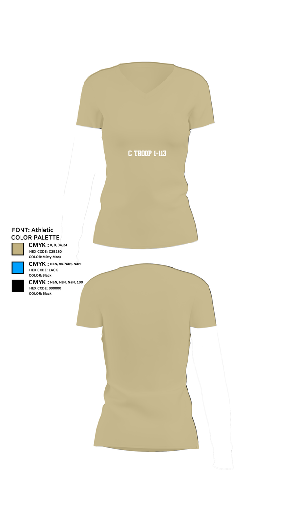 Womens Short Sleeve Vneck Shirt, C Troop 1-113, Army, Teamtime, Team time, sublimation, custom sports apparel, team uniforms, spirit wear, spiritwear, sports uniforms, custom shirts, team store, custom team store, fundraiser sports, apparel fundraiser