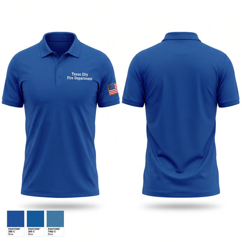 Short Sleeve Performance Polo, Texas City Fire Department, Fire Department, Teamtime, Team time, sublimation, custom sports apparel, team uniforms, spirit wear, spiritwear, sports uniforms, custom shirts, team store, custom team store, fundraiser sports, apparel fundraiser