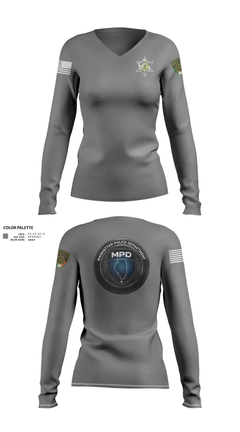 Womens Long Sleeve Vneck Shirt, Manhattan Police Department, Police, Teamtime, Team time, sublimation, custom sports apparel, team uniforms, spirit wear, spiritwear, sports uniforms, custom shirts, team store, custom team store, fundraiser sports, apparel fundraiser