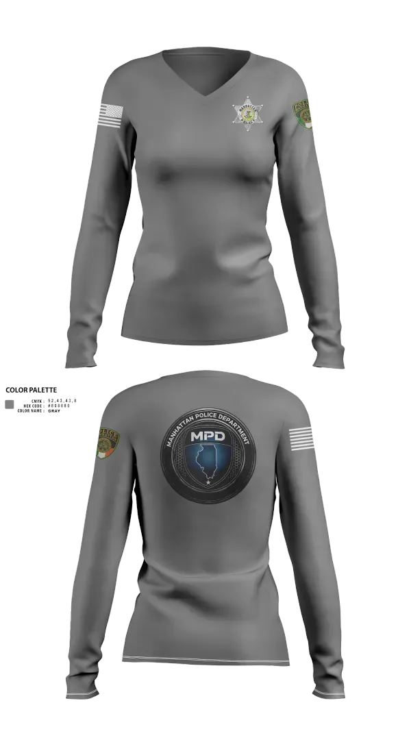 Womens Long Sleeve Vneck Shirt, Manhattan Police Department, Police, Teamtime, Team time, sublimation, custom sports apparel, team uniforms, spirit wear, spiritwear, sports uniforms, custom shirts, team store, custom team store, fundraiser sports, apparel fundraiser
