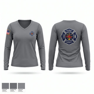 Womens Long Sleeve Vneck Shirt, Tawakoni South Volunteer Fire Department, Fire Department, Teamtime, Team time, sublimation, custom sports apparel, team uniforms, spirit wear, spiritwear, sports uniforms, custom shirts, team store, custom team store, fundraiser sports, apparel fundraiser