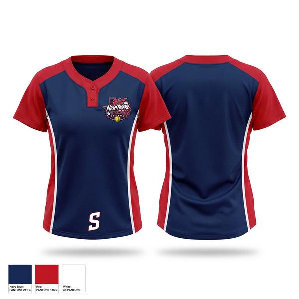 Two Button Softball Jersey, Etx Nightmares, Softball, Teamtime, Team time, sublimation, custom sports apparel, team uniforms, spirit wear, spiritwear, sports uniforms, custom shirts, team store, custom team store, fundraiser sports, apparel fundraiser