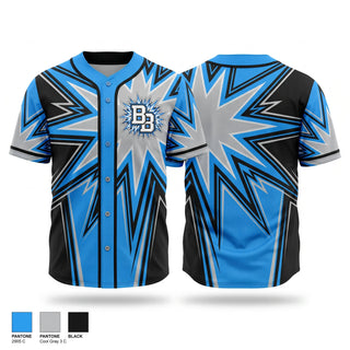 Full Button Baseball Jersey, Boom Bang, Baseball, Teamtime, Team time, sublimation, custom sports apparel, team uniforms, spirit wear, spiritwear, sports uniforms, custom shirts, team store, custom team store, fundraiser sports, apparel fundraiser