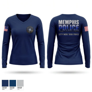 Womens Long Sleeve Vneck Shirt, Memphis Police Department City Wide Task Force, Police, Teamtime, Team time, sublimation, custom sports apparel, team uniforms, spirit wear, spiritwear, sports uniforms, custom shirts, team store, custom team store, fundraiser sports, apparel fundraiser