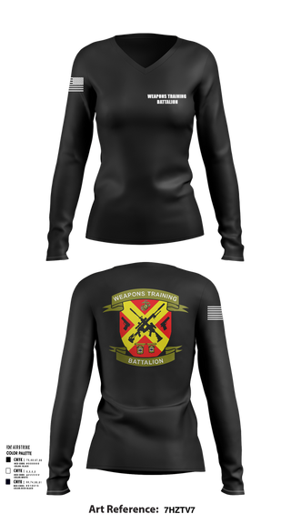 Womens Long Sleeve Vneck Shirt, Weapons Training Battalion, Marines, Teamtime, Team time, sublimation, custom sports apparel, team uniforms, spirit wear, spiritwear, sports uniforms, custom shirts, team store, custom team store, fundraiser sports, apparel fundraiser