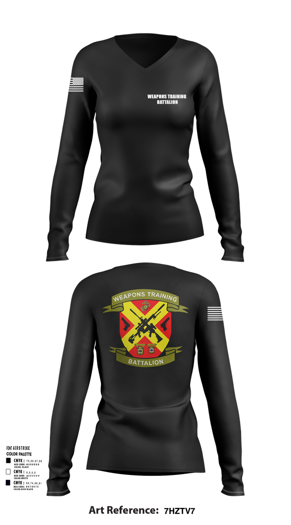 Womens Long Sleeve Vneck Shirt, Weapons Training Battalion, Marines, Teamtime, Team time, sublimation, custom sports apparel, team uniforms, spirit wear, spiritwear, sports uniforms, custom shirts, team store, custom team store, fundraiser sports, apparel fundraiser