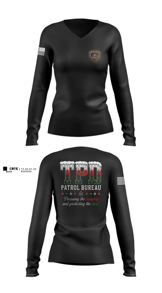 Womens Long Sleeve Vneck Shirt, Patrol Bureau, Police, Teamtime, Team time, sublimation, custom sports apparel, team uniforms, spirit wear, spiritwear, sports uniforms, custom shirts, team store, custom team store, fundraiser sports, apparel fundraiser
