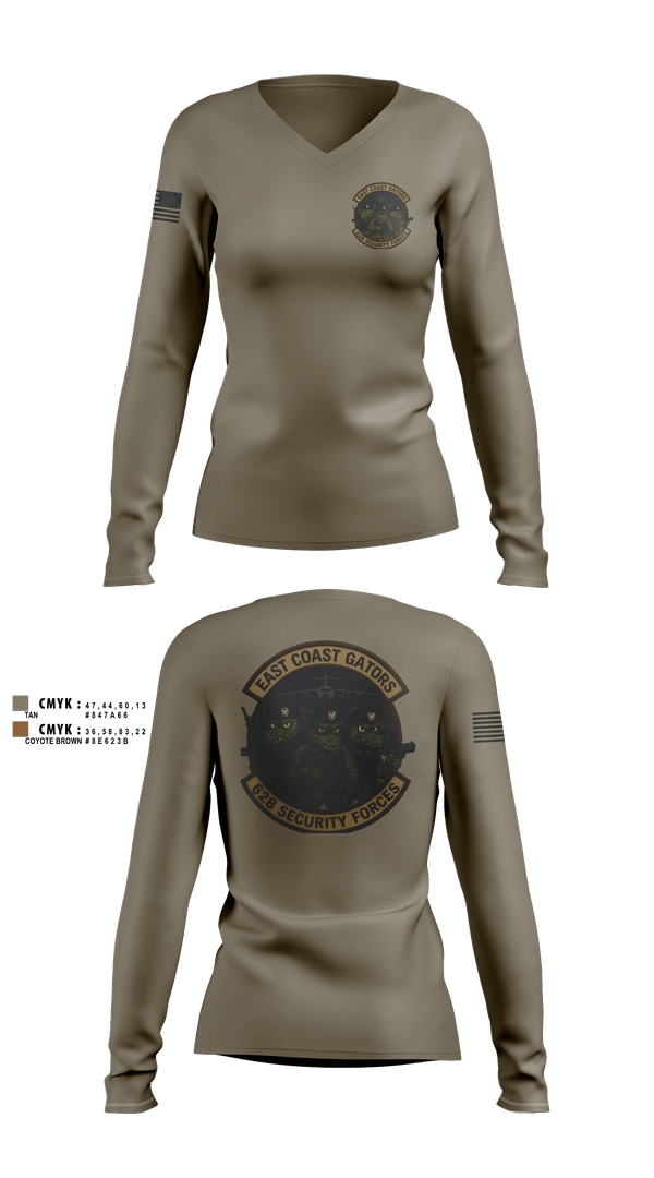 Womens Long Sleeve Vneck Shirt, 628 Security Forces, Air Force, Teamtime, Team time, sublimation, custom sports apparel, team uniforms, spirit wear, spiritwear, sports uniforms, custom shirts, team store, custom team store, fundraiser sports, apparel fundraiser