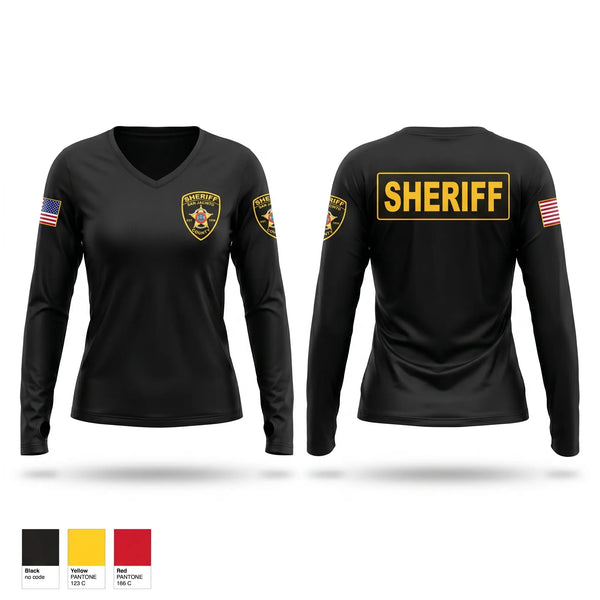 Womens Long Sleeve Vneck Shirt, San Jacinto County Sheriff's Office, Police, Teamtime, Team time, sublimation, custom sports apparel, team uniforms, spirit wear, spiritwear, sports uniforms, custom shirts, team store, custom team store, fundraiser sports, apparel fundraiser