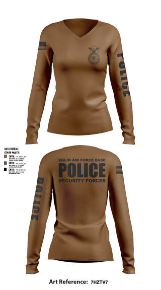 Womens Long Sleeve Vneck Shirt, 96 SFS / Eglin Police, Air Force, Teamtime, Team time, sublimation, custom sports apparel, team uniforms, spirit wear, spiritwear, sports uniforms, custom shirts, team store, custom team store, fundraiser sports, apparel fundraiser