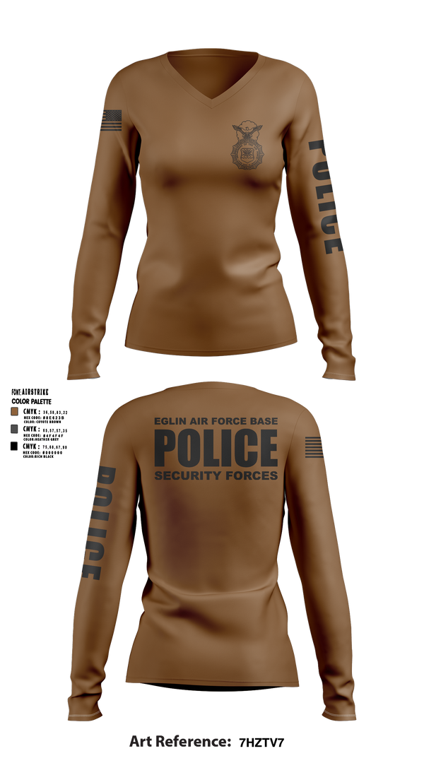 Womens Long Sleeve Vneck Shirt, 96 SFS / Eglin Police, Air Force, Teamtime, Team time, sublimation, custom sports apparel, team uniforms, spirit wear, spiritwear, sports uniforms, custom shirts, team store, custom team store, fundraiser sports, apparel fundraiser