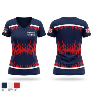 Womens Short Sleeve Vneck Shirt, Byhalia Fire Dept, Fire Department, Teamtime, Team time, sublimation, custom sports apparel, team uniforms, spirit wear, spiritwear, sports uniforms, custom shirts, team store, custom team store, fundraiser sports, apparel fundraiser