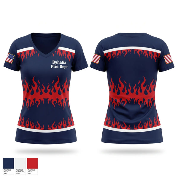 Womens Short Sleeve Vneck Shirt, Byhalia Fire Dept, Fire Department, Teamtime, Team time, sublimation, custom sports apparel, team uniforms, spirit wear, spiritwear, sports uniforms, custom shirts, team store, custom team store, fundraiser sports, apparel fundraiser