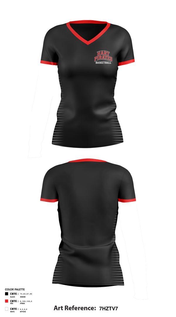 Womens Short Sleeve Vneck Shirt, Hart Pirates, Women's Basketball, Teamtime, Team time, sublimation, custom sports apparel, team uniforms, spirit wear, spiritwear, sports uniforms, custom shirts, team store, custom team store, fundraiser sports, apparel fundraiser