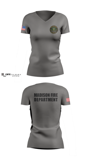 Womens Short Sleeve Vneck Shirt, Madison Fire Department, Fire Department, Teamtime, Team time, sublimation, custom sports apparel, team uniforms, spirit wear, spiritwear, sports uniforms, custom shirts, team store, custom team store, fundraiser sports, apparel fundraiser