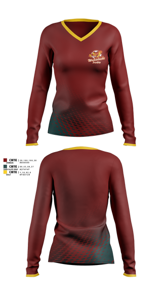 Women's Long Sleeve Vneck Shirt, Wahadachi Judo, , Teamtime, Team time, sublimation, custom sports apparel, team uniforms, spirit wear, spiritwear, sports uniforms, custom shirts, team store, custom team store, fundraiser sports, apparel fundraiser