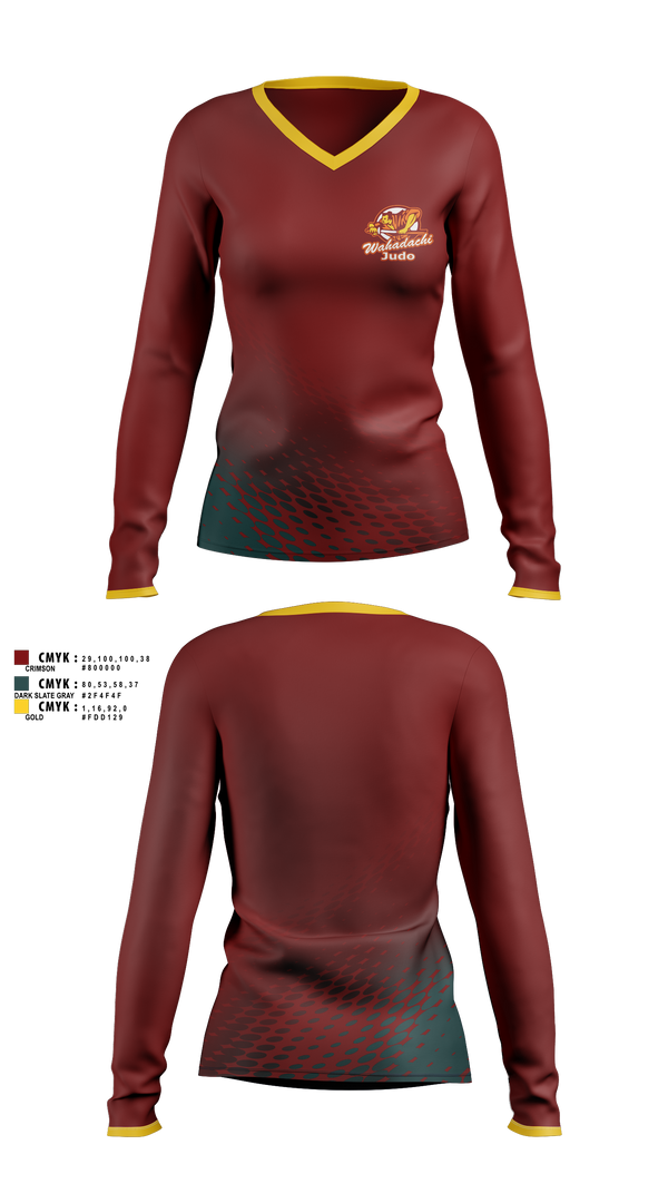 Women's Long Sleeve Vneck Shirt, Wahadachi Judo, , Teamtime, Team time, sublimation, custom sports apparel, team uniforms, spirit wear, spiritwear, sports uniforms, custom shirts, team store, custom team store, fundraiser sports, apparel fundraiser