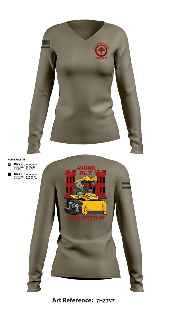 Women's Long Sleeve Vneck Shirt, HHC 1-114 Infantry Brigade, , Teamtime, Team time, sublimation, custom sports apparel, team uniforms, spirit wear, spiritwear, sports uniforms, custom shirts, team store, custom team store, fundraiser sports, apparel fundraiser
