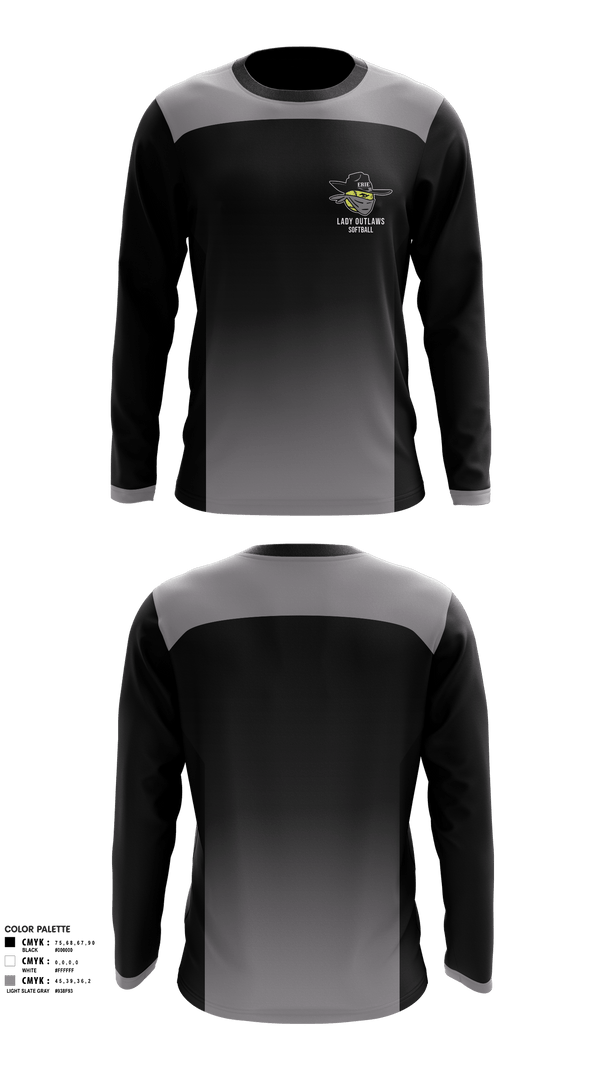 Long Sleeve Performance Shirt, Erie Lady Outlaws, Softball, Teamtime, Team time, sublimation, custom sports apparel, team uniforms, spirit wear, spiritwear, sports uniforms, custom shirts, team store, custom team store, fundraiser sports, apparel fundraiser