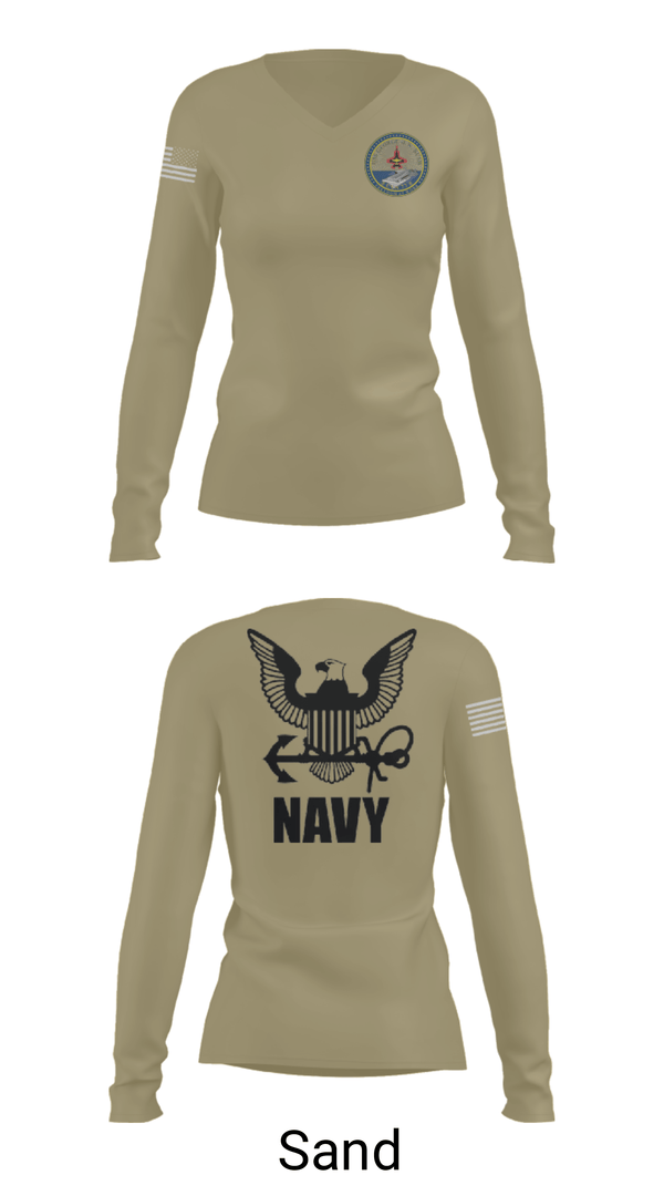 Women's Long Sleeve Vneck Shirt, Cvn 77 IM-5, Navy, Teamtime, Team time, sublimation, custom sports apparel, team uniforms, spirit wear, spiritwear, sports uniforms, custom shirts, team store, custom team store, fundraiser sports, apparel fundraiser