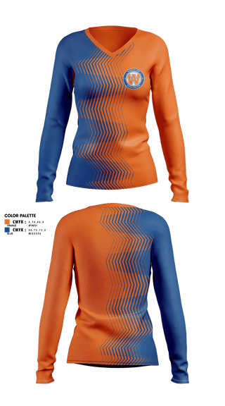 Women's Long Sleeve Vneck Shirt, Wilmington Youth Rowing Association, Spirit Store, Teamtime, Team time, sublimation, custom sports apparel, team uniforms, spirit wear, spiritwear, sports uniforms, custom shirts, team store, custom team store, fundraiser sports, apparel fundraiser
