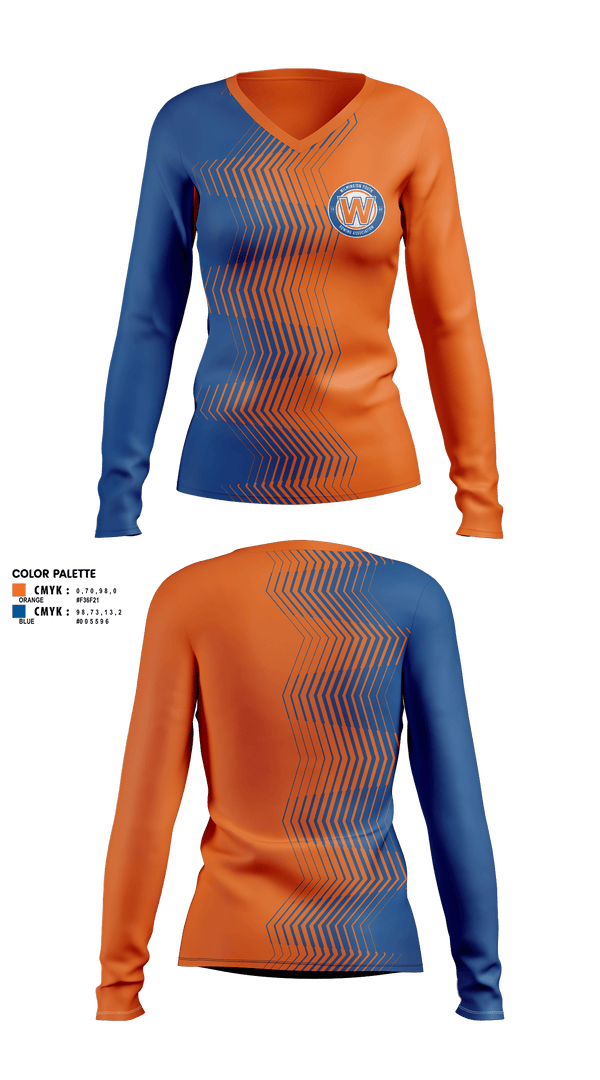 Women's Long Sleeve Vneck Shirt, Wilmington Youth Rowing Association, Spirit Store, Teamtime, Team time, sublimation, custom sports apparel, team uniforms, spirit wear, spiritwear, sports uniforms, custom shirts, team store, custom team store, fundraiser sports, apparel fundraiser