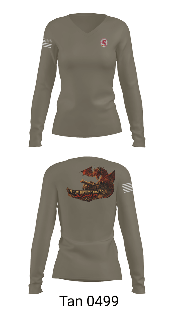 Womens Long Sleeve Vneck Shirt, 3-13th 66th FSC, Army, Teamtime, Team time, sublimation, custom sports apparel, team uniforms, spirit wear, spiritwear, sports uniforms, custom shirts, team store, custom team store, fundraiser sports, apparel fundraiser