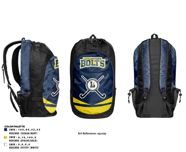 Gear Bag, Littlestown bolts, Field Hockey, Teamtime, Team time, sublimation, custom sports apparel, team uniforms, spirit wear, spiritwear, sports uniforms, custom shirts, team store, custom team store, fundraiser sports, apparel fundraiser