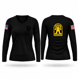 Womens Long Sleeve Vneck Shirt, Dog co 3G, Army, Teamtime, Team time, sublimation, custom sports apparel, team uniforms, spirit wear, spiritwear, sports uniforms, custom shirts, team store, custom team store, fundraiser sports, apparel fundraiser