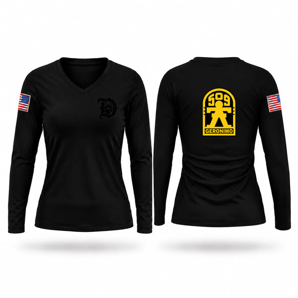 Womens Long Sleeve Vneck Shirt, Dog co 3G, Army, Teamtime, Team time, sublimation, custom sports apparel, team uniforms, spirit wear, spiritwear, sports uniforms, custom shirts, team store, custom team store, fundraiser sports, apparel fundraiser