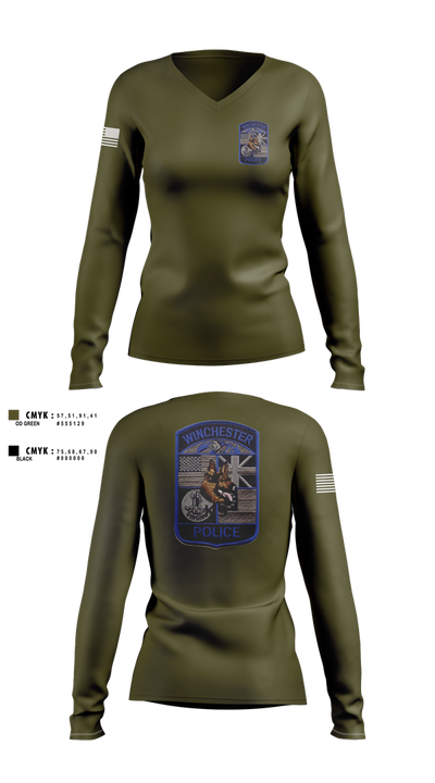Winchester Police K9 Unit 67767754 Women's Long Sleeve V-neck Shirt - 1