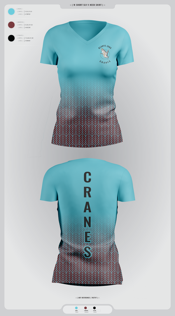 Womens Short Sleeve Vneck Shirt, Cranes, Spirit Store, Teamtime, Team time, sublimation, custom sports apparel, team uniforms, spirit wear, spiritwear, sports uniforms, custom shirts, team store, custom team store, fundraiser sports, apparel fundraiser