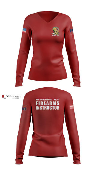 Womens Long Sleeve Vneck Shirt, Montgomery County Police Department - Firearms Training Unit, Police, Teamtime, Team time, sublimation, custom sports apparel, team uniforms, spirit wear, spiritwear, sports uniforms, custom shirts, team store, custom team store, fundraiser sports, apparel fundraiser