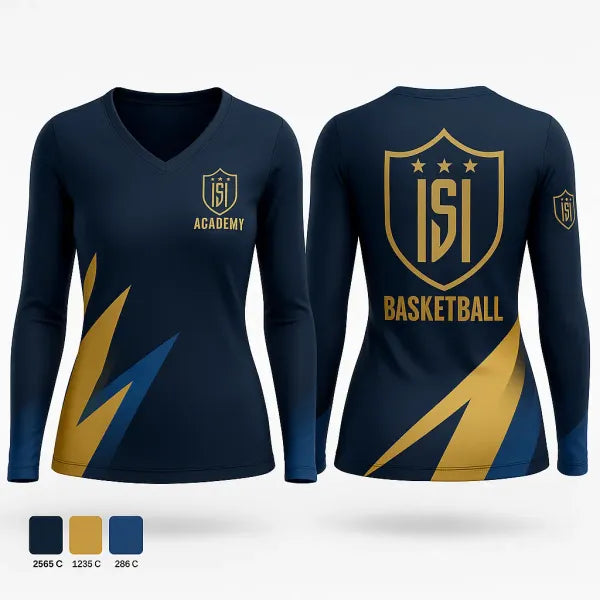 Womens Long Sleeve Vneck Shirt, ISI Academy, Men's Basketball, Teamtime, Team time, sublimation, custom sports apparel, team uniforms, spirit wear, spiritwear, sports uniforms, custom shirts, team store, custom team store, fundraiser sports, apparel fundraiser