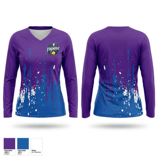 Womens Long Sleeve Vneck Shirt, Thunder, Softball, Teamtime, Team time, sublimation, custom sports apparel, team uniforms, spirit wear, spiritwear, sports uniforms, custom shirts, team store, custom team store, fundraiser sports, apparel fundraiser