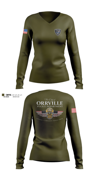 Womens Long Sleeve Vneck Shirt, Orrville Police Department, Police, Teamtime, Team time, sublimation, custom sports apparel, team uniforms, spirit wear, spiritwear, sports uniforms, custom shirts, team store, custom team store, fundraiser sports, apparel fundraiser