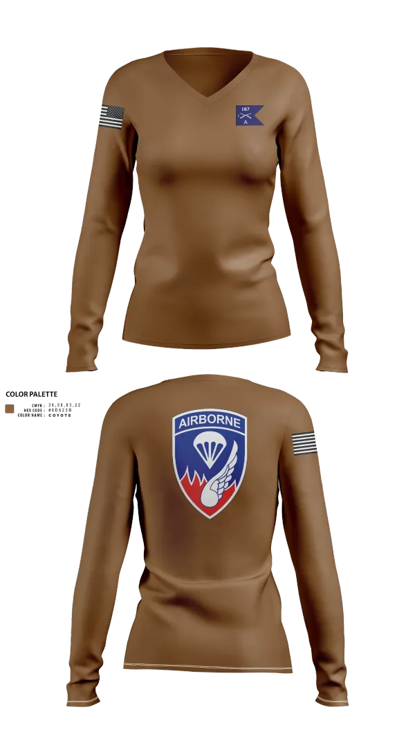Womens Long Sleeve Vneck Shirt, 187 infantry, , Teamtime, Team time, sublimation, custom sports apparel, team uniforms, spirit wear, spiritwear, sports uniforms, custom shirts, team store, custom team store, fundraiser sports, apparel fundraiser
