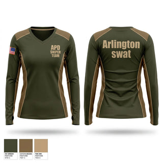 Womens Long Sleeve Vneck Shirt, APD Sniper Team, Police, Teamtime, Team time, sublimation, custom sports apparel, team uniforms, spirit wear, spiritwear, sports uniforms, custom shirts, team store, custom team store, fundraiser sports, apparel fundraiser