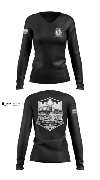 Womens Long Sleeve Vneck Shirt, 118th Military Police Battalion, National Guard, Teamtime, Team time, sublimation, custom sports apparel, team uniforms, spirit wear, spiritwear, sports uniforms, custom shirts, team store, custom team store, fundraiser sports, apparel fundraiser