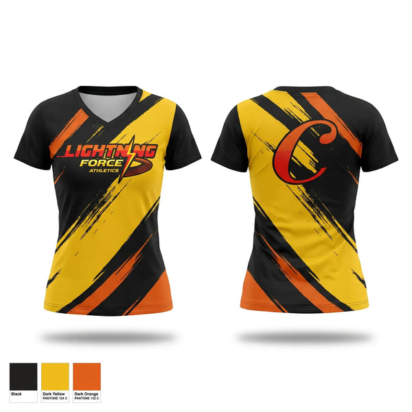 Womens Short Sleeve Vneck Shirt, Lightning Force Athletics, Track & Field, Teamtime, Team time, sublimation, custom sports apparel, team uniforms, spirit wear, spiritwear, sports uniforms, custom shirts, team store, custom team store, fundraiser sports, apparel fundraiser