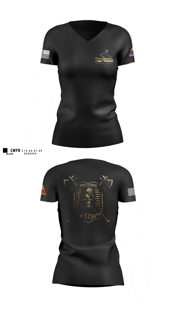 Womens Short Sleeve Vneck Shirt, E Trp, 6-1 CAV, Army, Teamtime, Team time, sublimation, custom sports apparel, team uniforms, spirit wear, spiritwear, sports uniforms, custom shirts, team store, custom team store, fundraiser sports, apparel fundraiser