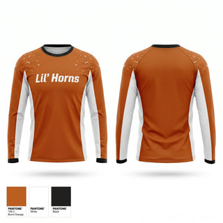 Long Sleeve Performance Shirt, Lil’ Horns, Softball, Teamtime, Team time, sublimation, custom sports apparel, team uniforms, spirit wear, spiritwear, sports uniforms, custom shirts, team store, custom team store, fundraiser sports, apparel fundraiser
