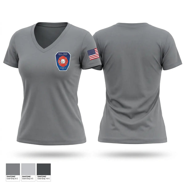 Womens Short Sleeve Vneck Shirt, Bull Head, Fire Department, Teamtime, Team time, sublimation, custom sports apparel, team uniforms, spirit wear, spiritwear, sports uniforms, custom shirts, team store, custom team store, fundraiser sports, apparel fundraiser