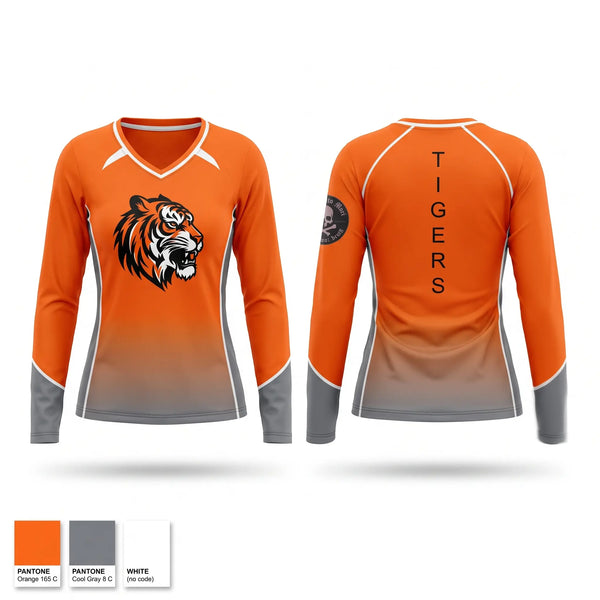 Womens Long Sleeve Vneck Shirt, HERRIN TIGERS CROSS COUNTRY, Cross Country, Teamtime, Team time, sublimation, custom sports apparel, team uniforms, spirit wear, spiritwear, sports uniforms, custom shirts, team store, custom team store, fundraiser sports, apparel fundraiser