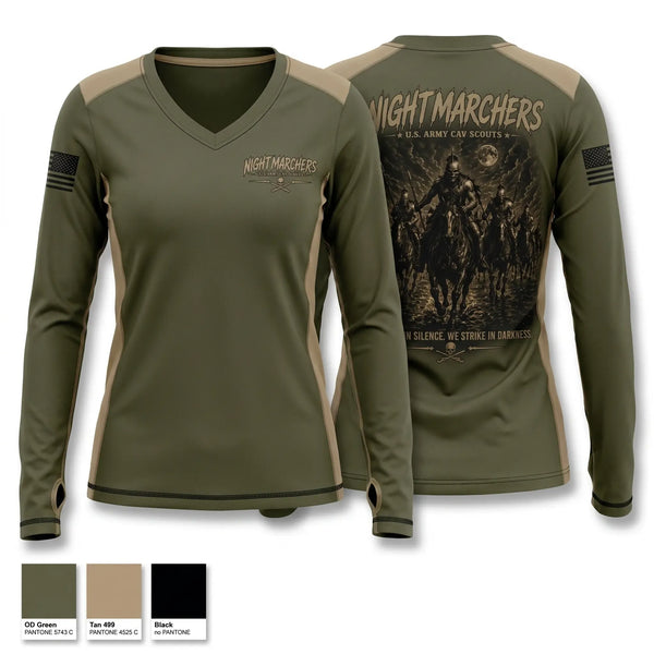 Womens Long Sleeve Vneck Shirt, 3rd platoon Nightmarchers, Army, Teamtime, Team time, sublimation, custom sports apparel, team uniforms, spirit wear, spiritwear, sports uniforms, custom shirts, team store, custom team store, fundraiser sports, apparel fundraiser