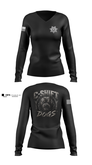 Womens Long Sleeve Vneck Shirt, Orleans County Corrections, Police, Teamtime, Team time, sublimation, custom sports apparel, team uniforms, spirit wear, spiritwear, sports uniforms, custom shirts, team store, custom team store, fundraiser sports, apparel fundraiser