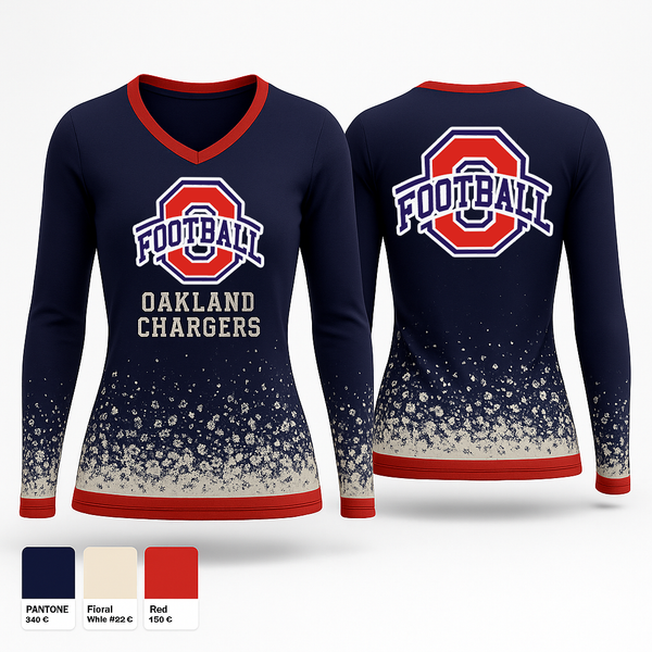 Womens Long Sleeve Vneck Shirt, Oakland Chargers, , Teamtime, Team time, sublimation, custom sports apparel, team uniforms, spirit wear, spiritwear, sports uniforms, custom shirts, team store, custom team store, fundraiser sports, apparel fundraiser