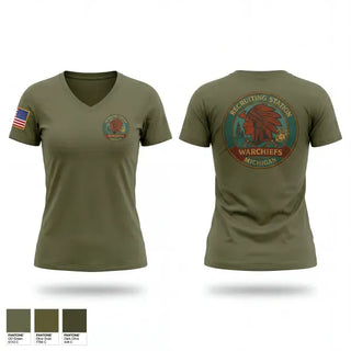 Womens Short Sleeve Vneck Shirt, Recruiting Station Michigan, Marines, Teamtime, Team time, sublimation, custom sports apparel, team uniforms, spirit wear, spiritwear, sports uniforms, custom shirts, team store, custom team store, fundraiser sports, apparel fundraiser