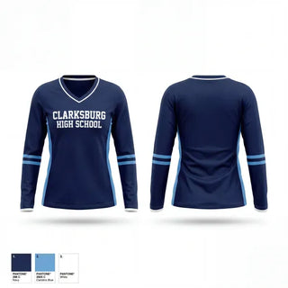 Womens Long Sleeve Vneck Shirt, Clarksburg High School, , Teamtime, Team time, sublimation, custom sports apparel, team uniforms, spirit wear, spiritwear, sports uniforms, custom shirts, team store, custom team store, fundraiser sports, apparel fundraiser